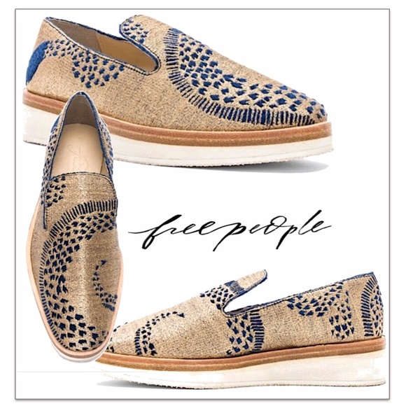 Free People Snake Eyes Loafer/ Gold and Blue 6 - Picture 2 of 3
